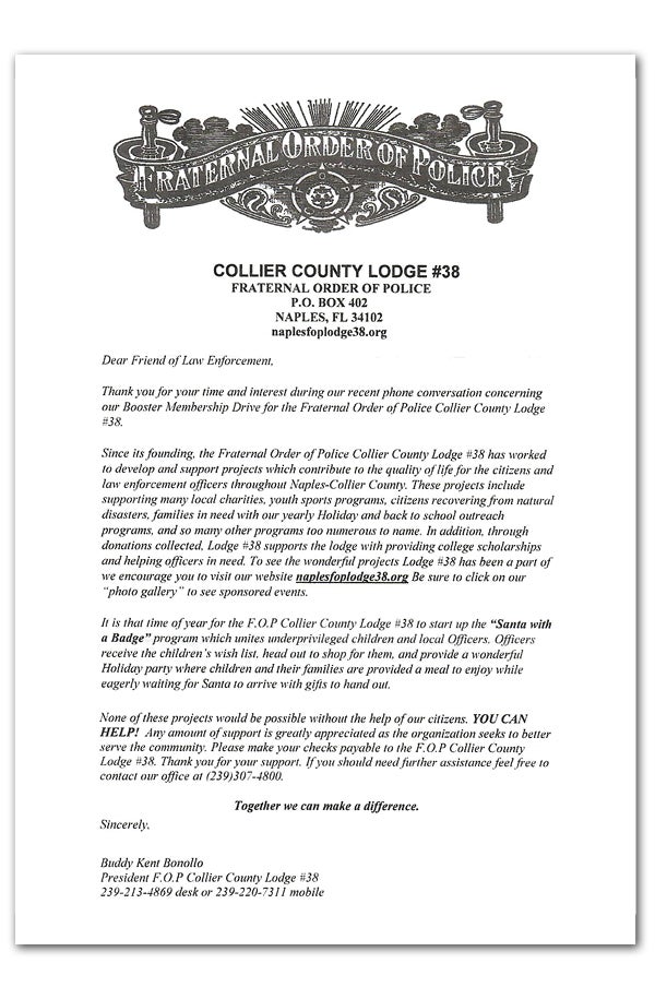 Fraternal Order of Police Letter