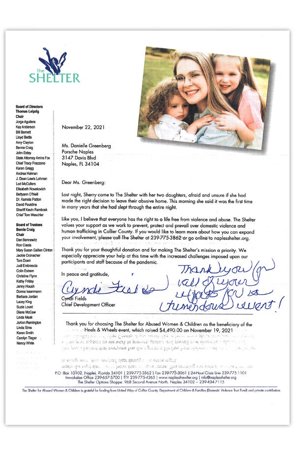 The Shelter Thank you Letter